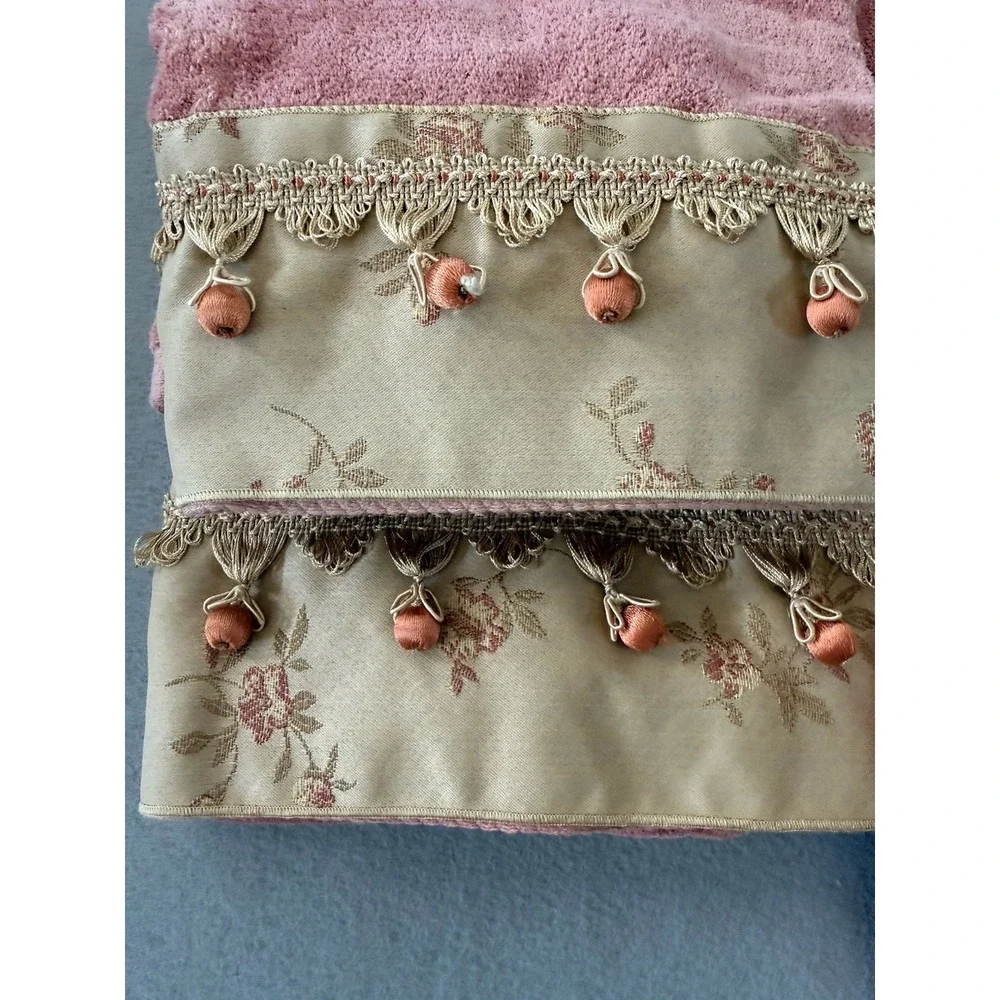 VTG Avanti 6 Piece Pink Decorative Towel Set Floral Jacquard Tassel Fringe